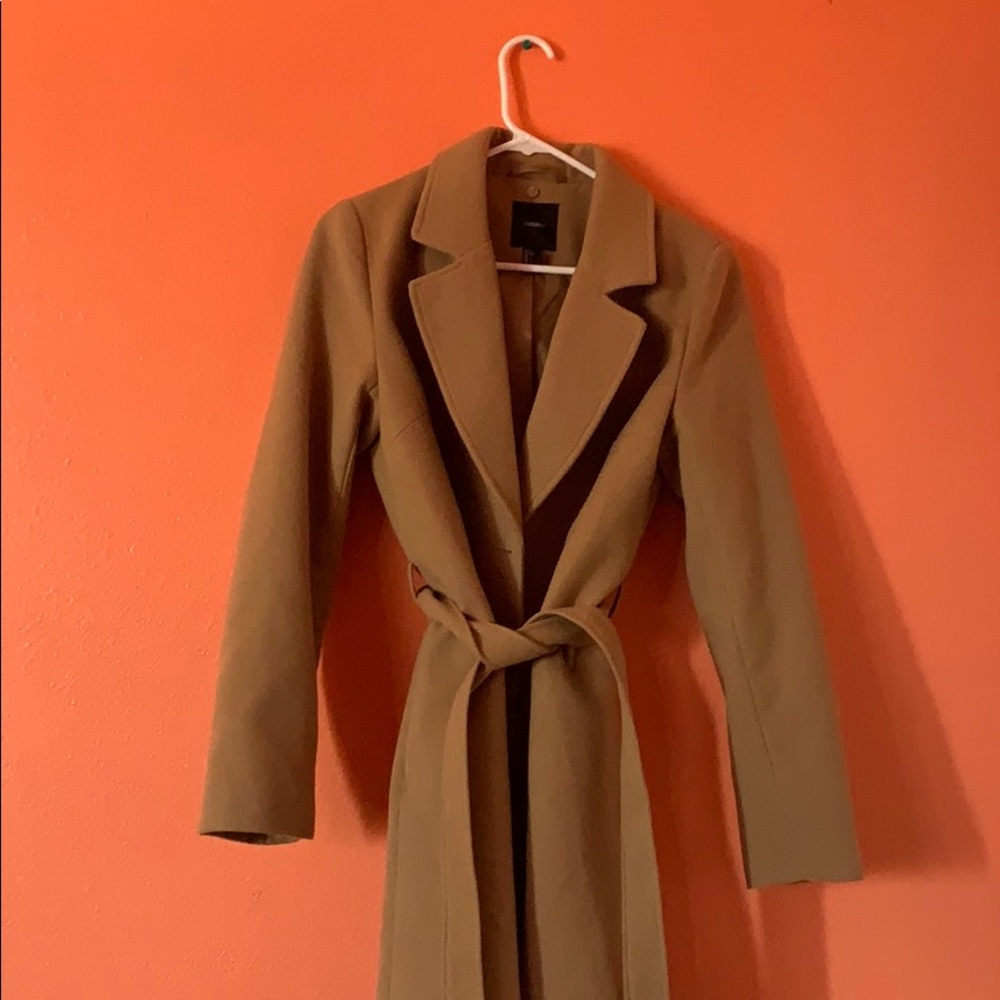 Tan trench coat with tie